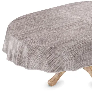 Tischdecke abwaschbar Wachstuch Wachstuchtischdecke Oval 140 x 240cm mit Saum Leinen Textil Optik Grau Gartentischdecke Wachstuch