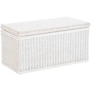 Krines Home Truhe Wäschetruhe mit Deckel Natur Rattan Truhe Aufbewahrung Rattantruhe (Wäschebox), mit herausnehmbarem Stoffinlett Truhenbank 80x40x40cm weiß