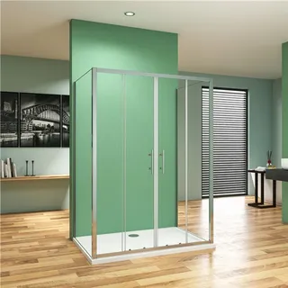 140cm Schiebetür mit 76x76cm Seitenwand H.190cm 5mm ESG Glas U-Form Duschkabine Duschabtrennung U-kabinen - Transparent