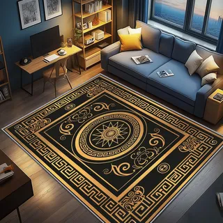 AevuCub Luxus Deko, Schwarz Gold Teppich 160x230 Kurzflor, Großer Teppich Wohnzimmer Barock, Weich rutschfest Waschbare Teppiche, Bettvorleger Schlafzimmer Kinderzimmer A&-153