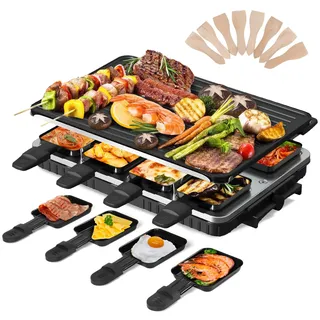 HengBO Raclette Grill für 8 Personen, 2-in-1 Tischgrill, 1300 W
