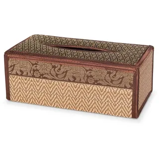 Kitama Papiertuchbox Kosmetiktücher Taschentuchbox aus natürlichem Bast mit Elefantenmuster (Braun/Gold), Made in Thailand braun
