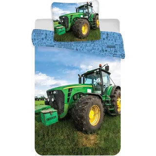 BrandMac Traktor Babybettwäsche 100x135 + Kissenbezug 40x60 100% Baumwolle | Wendbare Baby-Bettwäsche | Naturbaumwolle weich atmungsaktiv | Traktor Design | Jungen 0-3 | Kinderbett | Maschinenwaschbar