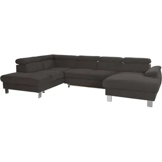 COTTA Wohnlandschaft Komaris U-Form, in Echtleder Pampas Madras, B: 320 cm, mit Kopfteilverstellung, optional Schlaffunktion, Bettkasten & Licht braun