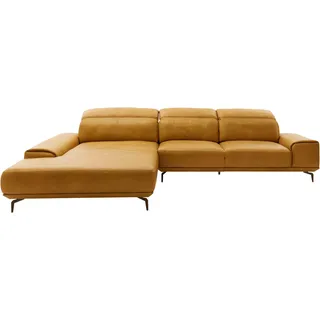 Musterring Wohnlandschaft MUSTERRING "MR 2490 Ecksofa mit erstklassigem Sitzkomfort, Long-Life-Leder", gelb (kurkuma, b), B:342cm T:207cm, Sofas, Wohnlandschaft, Bronze-Fuß Sitzhöhe 46cm, wahlweise mit Funktionen, Maße 342 x 207 cm