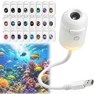 HD Smart Dynamischer 5D Holographischer Nachtlichtprojektor, Plug and Play HD Sternenprojektor mit Projektionsfilmen, 360° Einstellbarer HD Galaxie- und Ozeanprojektor für Schlafzimmerdecke (mit 24