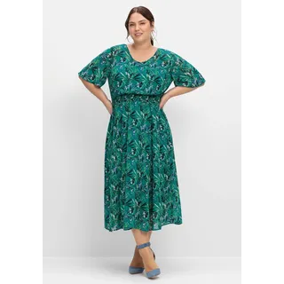 Abendkleid SHEEGO "Große Größen" Gr. 50, Normalgrößen, grün (smaragd) Damen Kleider Lange aus Chiffon, mit Unterkleid