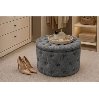 riess-ambiente Sitzhocker MODERN BAROCK 60cm grau - Bouclé, m. Stauraum, Barock, multifunktional (Einzelartikel, 1 St), Eleganter Sitz - ideal für Ankleide, Flur, Wohnzimmer & Garderobe grau