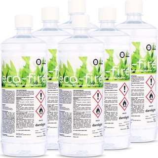 Bioethanol 96,6% für Indoor Dekokamine - Flüssiges Bio-Ethanol für Bioethanol Tischkamine, Tischfeuer, Dekofeuer & Bio-Kamine - Geruchsfreies Kaminethanol (6X 1 Liter)