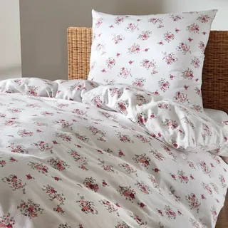 Traumschlaf Frottee Bettwäsche Claire rot 155x220 cm + 80x80 cm - rot;weiß
