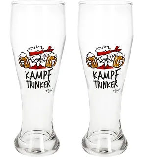 Ritzenhoff & Breker 2er Set Weizenbiergläser Kampftrinker I 500 ml I Weißbierglas mit Motiv 0,5L I Bierglas klar mit Motiv als Geschenkidee