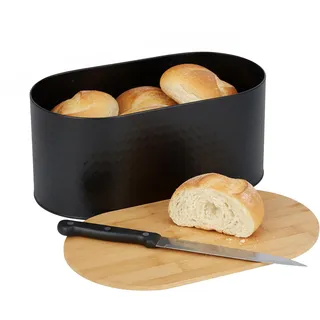 Relaxdays Brotkasten Bambus & Stahl Schwarz
