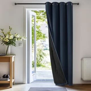 Deconovo 100% Verdunklungsvorhänge Gardine mit Ösen Vorhang Verdunklung Thermo Vorhänge gegen Kälte Gardinen Wärme Wohnzimmer, 260x140(HöhexBreite), Dunkelblau, 1 Stück