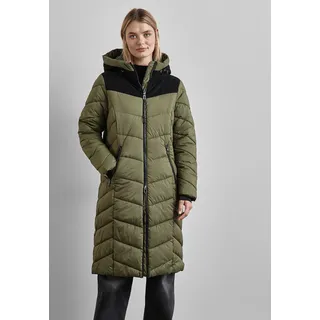 Steppjacke STREET ONE, Damen, Gr. 42, grün (winter moss grün), Stoff, 100% Polyester, unifarben, normal knielang, ohne Ausschnitt, Bündchen, Jacken Steppjacke, mit Kapuze