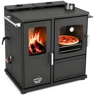 Baba's Kaminofen Hybridofen Pellets und Holz Kombiofen mit Backfach mit Herdplatte, 10 kW, Dauerbrand, Dauerbrandofen, Pelletofen ohne Strom Holzofen Holz Ofen Kamin