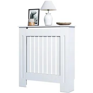 SONNI Heizkörperverkleidung, Klein, Modern, Vertikal Lamelle, Weiß, Lackiert, Schrank Heizkörper Abdeckung für Wohnzimmer, Schlafzimmer, Küche, 78x19x81.5cm, GRCV78W.