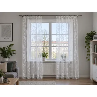 Joyswahl Vorhang Lika Gardinenschal mit Rankenmuster im Landhausstil (1 St), Kräuselband, transparent, Voile-Ausbrenner, Blumenranken, lichtdurchlässig für Wohnzimmer Schlafzimmer weiß 140 cm x 145 cm