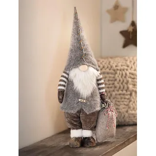 Dekoleidenschaft Weihnachtsmann Wichtel mit Geschenkesack, 63 cm hoch, grau/braun, Weihnachtswichtel, Dekowichtel, Weihnachtsdeko