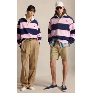 Polo Ralph Lauren Unisex. 710B19139001 Big Fit Rugby-Shirt aus rosa Strick (M), Lässig, Baumwolle, Langarm