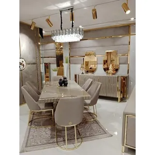 aea Luxus Esszimmer Set Esstisch + 6x Stühle + Anrichte mit 2x Spiegel), Neu Set