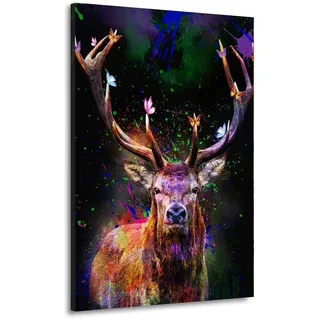 Colour Pop Art Hirsch Wandbild Leinwandbild Kunst XXL Deko Größe 40x60x2cm