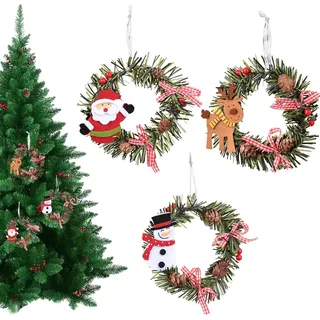 Teegxddy 3 Stück Weihnachtskranz,Weihnachtsgirlande Deko,Darunter Elch, Weihnachtsmann und Schneemänner, Für Haustür,Kamin und Wanddekoration