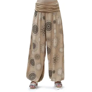 Gloop Damen Pumphose Haremhose Freizeithose Sommerhose Hose in Blumen Muster oder UniFarben HS201725, Camel 13024a32, XL/XXXL - XL-3XL