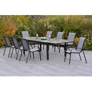 Merxx Amalfi Set 9-tlg. Ausziehtisch 300 x 110 cm grau