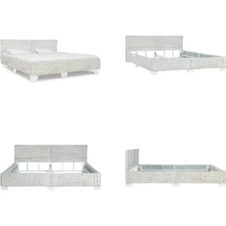 vidaXL Bett Grau Natur Rattan 180x200 cm - Bettgestell - Bettgestelle - Bettrahmen - Bett - Grau