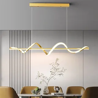 LED Hängelampe Dimmbare Pendelleuchte Esstisch Pendellampe, Modernes Spirale Design Esstischlampe Höhenverstellbar Hängeleuchte mit Fernbedienung ​Hängelampe für Esszimmer Küche Büro (Gold, 120cm)