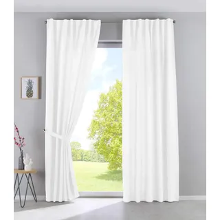 2er Set Vorhänge Blickdicht Verdeckte Schlaufen Cationic »JENA« HxB 250x300 cm Weiß Leinen Optik Gardinen Meliert Gardinenband mit Raffhalter, 2019037-2S