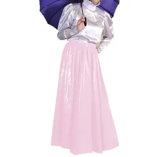 ERFSQIYALHJ Sissy Plissee Wet Look PVC Lederrock Büro Laies Elegant Hohe Taille Langer Maxirock (7XL,Hellrosa) - 7XL