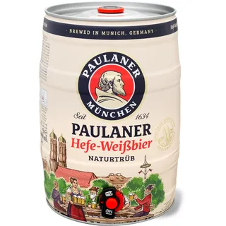 PAULANER Hefe-Weißbier Naturtrüb 5 Liter Bierfass mit Zapfhahn, Pfandfrei