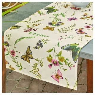 Home-trends24.de Gartentischdecke Outdoor Tischläufer Schmetterling Garten Abwaschbar weiß