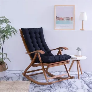 Bequemer Schaukelstuhl aus Holz mit hoher Rückenlehne und dicken Kissen, tragbar, weiche Sitzgelegenheit für Entspannung drinnen und draußen, perfekt für Sommerreisen und Urlaub (Nero)
