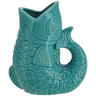 CEPEWA Dekovase Vase Fisch 'Blubb' 15x17x9cm Dolomit türkis Blumenvase Tischvase Griff 17.0 cm