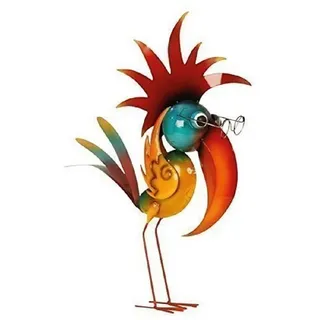 Geschenkestadl Tierfigur Metall Figur exotischer farbenfroher Vogel mit Brille XXL 57 cm