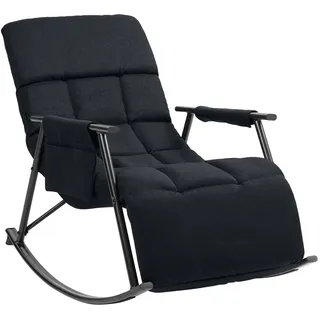 CLP Schaukelstuhl Cathy I Gepolsterter Relaxsessel I Schaukelsessel mit Rückenlehne I Metallgestell mit Armlehnen und Seitentasche Farbe schwarz Material Stoff