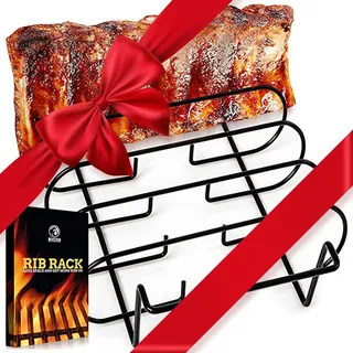 Mountain GRILLERS Spare Ribs Halter für Smoker - BBQ Rib Rack für Gas- oder Kohlegrill - Antihaftbeschichtete Sparerips Halterung zum Grillen und Barbecue - Für 5 Baby-Rippchen - Schwarz