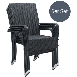 Juskys Polyrattan Gartenstühle Yoro 6er Set - Stuhl mit Armlehnen - Rattan Stühle stapelbar Schwarz