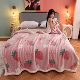 kuscheldecken Cartoon Pink Strawberry Wohndecken 160x220cm Dicke kuscheldecke warm sofadecken Sherpa Decke Haus Dekoration Flanell Bettdecke Schlafdecke Blanket Geeignet für Erwachsene Kinder Babys