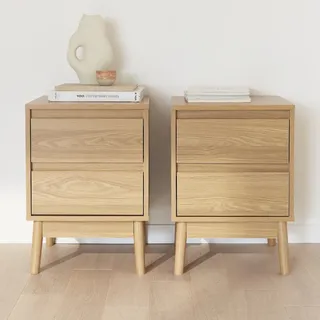 sweeek - 2er-Set Nachttische mit Holzdekor und Zwei Schubladen