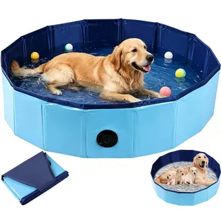 Cerkkapo Hundepool, 80x20cm Hundepool Faltbar Hundeplanschbecken, Hunde Pool Schwimmbad mit Ablassventil, Planschbecken fürHunde, Tragbar Schwimmbecken für Kleine, Mittelgroße Hunde, Katze
