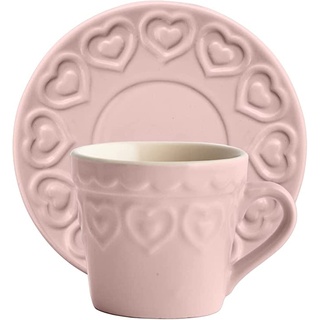 H&H 4er-Set Kaffeetassen Fairy Love mit Teller Stoare, rosa