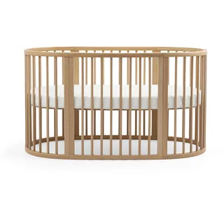 Stokke Sleepi™ Kinderbett, Natur | Ovales Kinderbett mit Rolle inkl. passende Matratze und Spannbettlaken, ab Geburt bis 5 Jahre, FSC®-zertifiziertes Holz