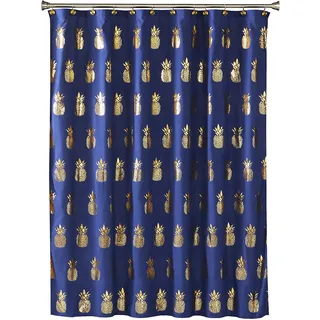 SKL Home by Saturday Knight Ltd. Duschvorhang aus vergoldetem Ananasstoff, Marineblau/Gold, 183 x 183 cm