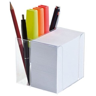 Zettelbox mit Stiftehalter weiß, folia, 9.5x9.5x9.5 cm