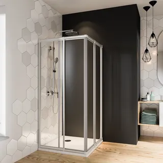 Breuer Fara 4 Eckeinstieg 80-90 x 80-90 x 185 cm weiß/Klarglas hell