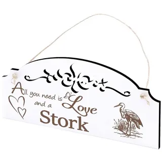 Dekolando Hängedekoration Storch Deko 20x10cm All you need is Love weiß