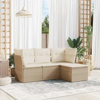 Faroom Balkon Ecklounge mit Stauraum Rattan Sofa Loungemöbel Gartensofa Ecksofa Balkonmöbel Klein Sitzecke in Beige and Cream 4-tlg-Type-520